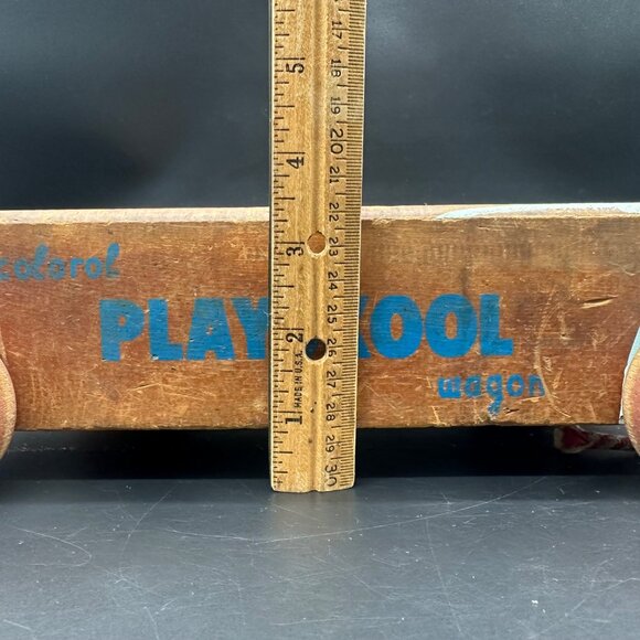 Vintage Playskool Wooden Wagon Pull Toy Blocks Rope Handle 1960s Mid Century - Picture 13 of 13